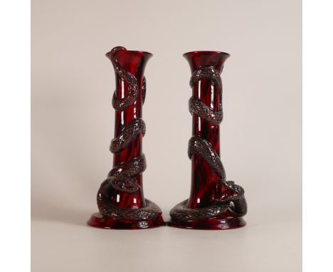 Royal Doulton Burslem Artware Panya Snake candlestick and Puning Snake candlestick,  limited edition 88/250. Height 26cm, box
