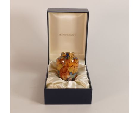 Moorcroft Enamel boxed vase 'Red Squirrels' 2001 Designed by Sandra Dance. 7cm