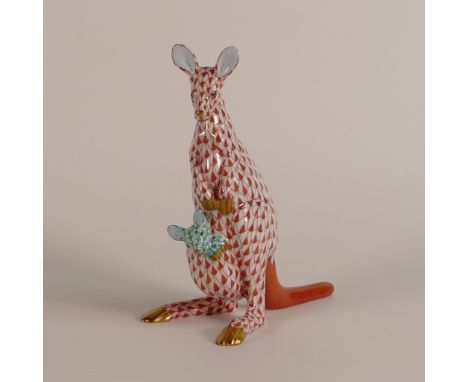Herend of Hungary, model of a Kangaroo and Joey, pattern 15328. In red and green colourway with gilt highlights. Height 15cm