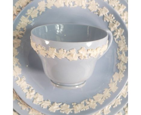 Wedgwood, embossed Queensware part service includes Dinner Plates, Coffee Pot, Tea pot, Tea cups, Saucers, Side Plates, Bouil