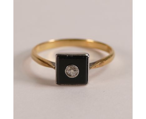 Yellow metal diamond ring, electronically tested to be 18ct, size P, 2.2g.