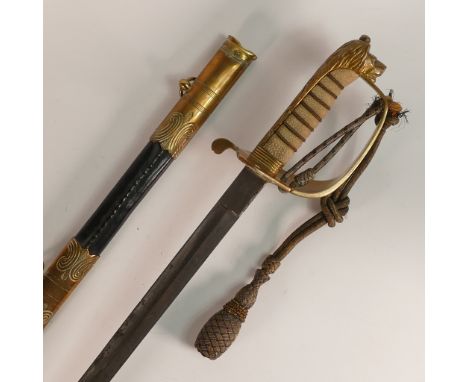 George VI Naval Officer's Dress Sword. Etched blade to both sides with crown over anchor to one side, the other has the Royal