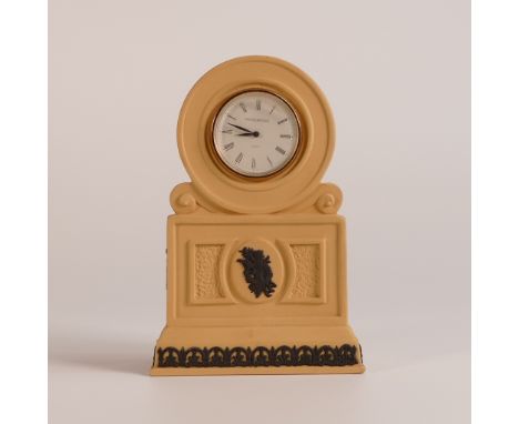 Wedgwood, yellow and black Jasperware small mantle clock. Height: 12cm