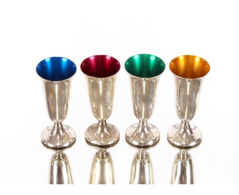 Four silver and enamel&nbsp;miniature vases by Gorham