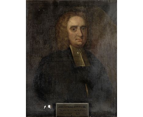 Anglo-Irish School, 18th centuryPortrait of Jonathan Swift, Dean of St Patrick's Cathedral, Londona wooden identification pla