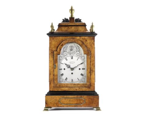 A late 19th century/early 20th century ebonised and brass mounted burr walnut musical bracket clockthe dial signed J.Williams