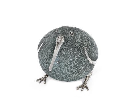 A silver-mounted model of a birdLotus Arts de Vivre, Thailand, stamped '925' Modelled as a fantastical bird, with shagreen ef