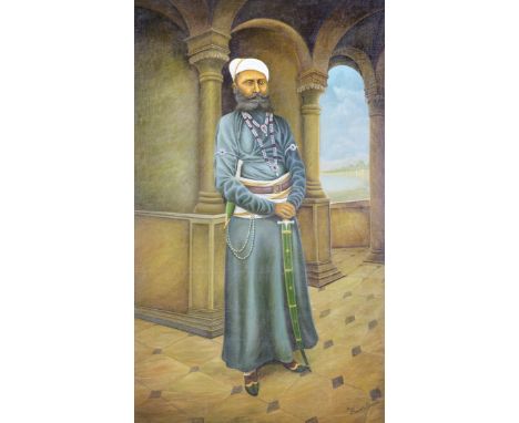 Indian School, early 20th century: Portrait of a Maharajahsigned Ramesh Gramin(?)oil on canvas, signed bottom lower right han