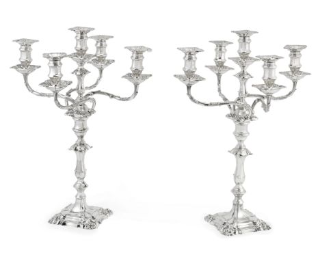 A pair of five-light silver candelabraThomas Bradbury &amp; Sons Ltd, Sheffield 1917 In the 18th century style, the nozzles w