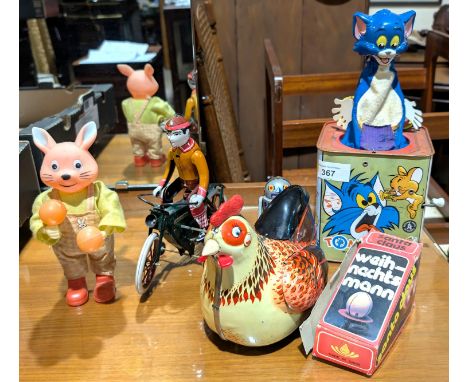 A vintage Rosebud Mattel Tom &amp; Jerry Pop Up music box and other vintage tinplate, etc.