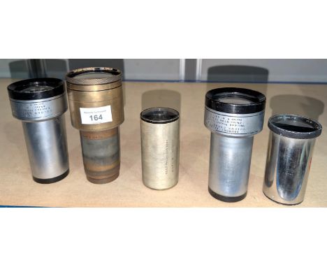 A collection of vintage projector lenses, Kalee, Ross Taylor-Hobson etc.