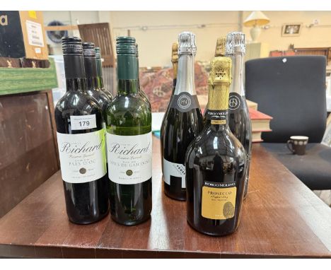 2 bottles of Richard Rouge 2019 Pays D'Oc.; 4 bottles of Richard Blanc 2019 Cotes de Gascogne &amp; five bottles of Prosecco.