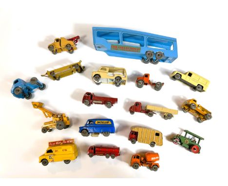 A collection of Moko Lesney Matchbox vintage vehicles inc. 25 Dunlop Van, Esso Tanker etc.