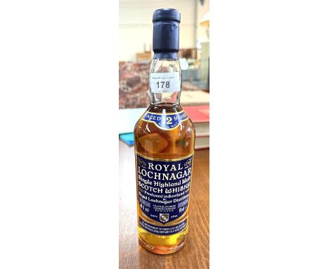 A bottle of Royal Lochnagar Single Highland Malt Scotch Whisky.