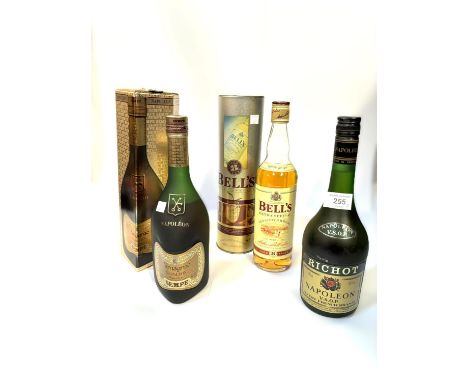 A bottle of Richot Napolean V.S.O.P Finest French Brandy, 68cl; a bottle of Sempe Napoleon Armagnac in original box, 70cl; a 