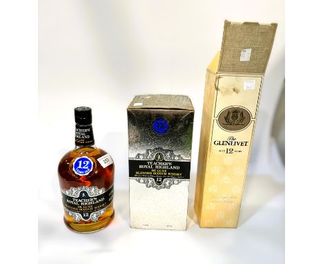 A bottle of Teacher's Royal Highland Deluxe Blended Scotch Whisky, in original box, 12 years old, 1 litre; a bottle of The Gl