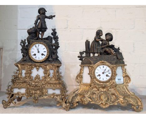 Jarossay A. Paris mantel clock, gilt, with group of children on top and a similar French mantel clock. Condition report:Both 