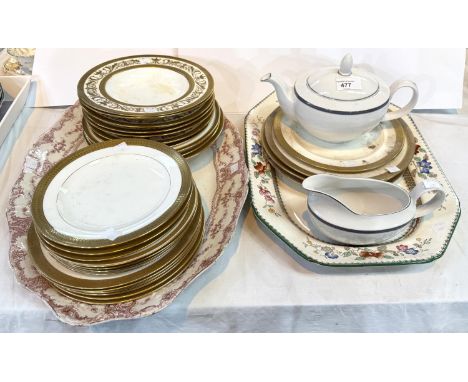 A Copeland "Chinese Rose" serving plate; another serving plate &amp; a selection of gilt bordered dinnerware by Mintons.