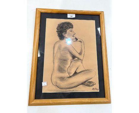 Roy Brooks: four mid 20th century pencil sketch still life drawing portraits of nude women framed and glazed
