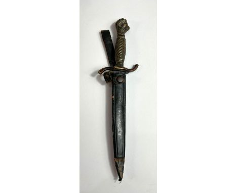 A German hunting/commando-style dagger with brass handle and ball and claw terminal, marked "Rostfrei Solingen", length 25cm.