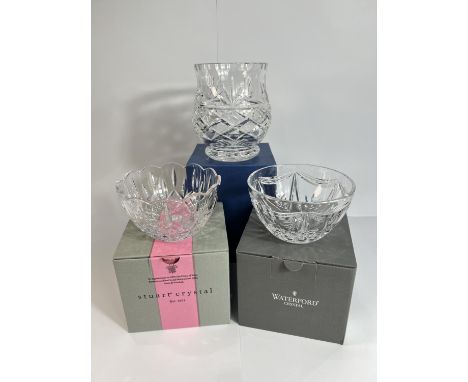 A Waterford Crystal bowl, two other cut glass bowls and a collection of Tudor Mint Myth&nbsp;and Magic pewter figures.
