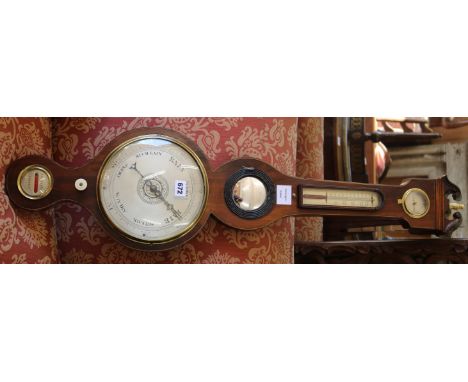 A Regency inlaid mahogany wheel barometer, H.97cm