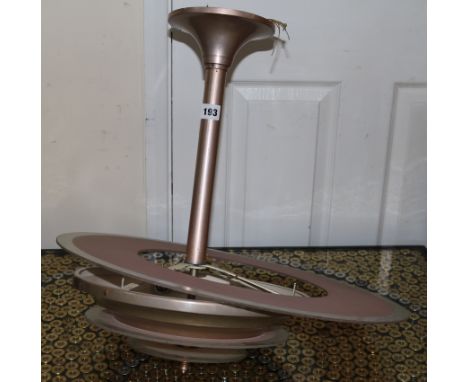 A triple frosted Art Deco hanging light