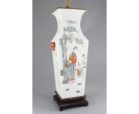 A Chinese famille rose vase, Republic period, converted to a lamp