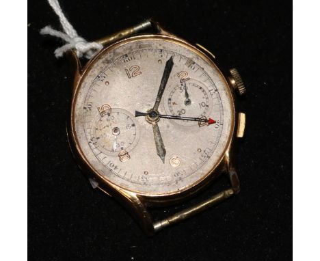 A gentleman's 18ct gold chronograph wrist watch, (no strap).