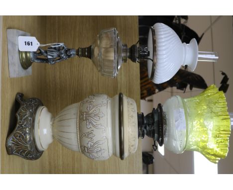 A Victorian oil lamp and another lamp