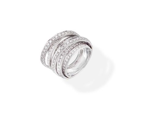 DIAMOND DRESS RINGDesigned as nine overlapping tiered rows of brilliant-cut diamonds,  diamonds approx. 1.25cts total, ring s