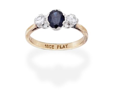 SAPPHIRE AND DIAMOND RINGThe oval-cut sapphire between brilliant-cut diamond shoulders, ring size approx. OFor further inform