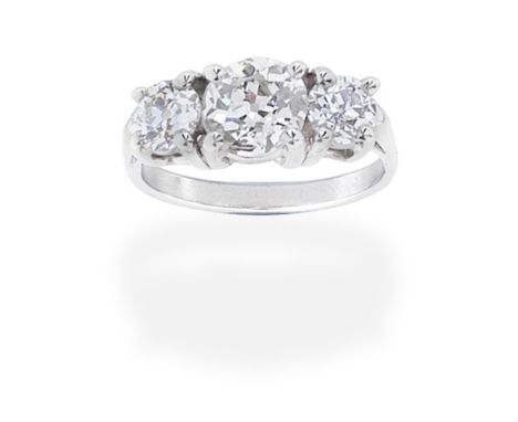 DIAMOND THREE-STONE RINGSet with old brilliant-cut diamonds, diamonds approx. 2.40cts total, ring size approx. L1⁄2For furthe