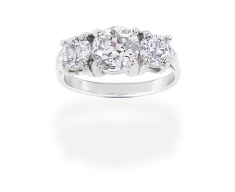 DIAMOND THREE-STONE RINGSet with old brilliant-cut diamonds, diamonds approx. 2.40cts total, ring size approx. L1⁄2For furthe