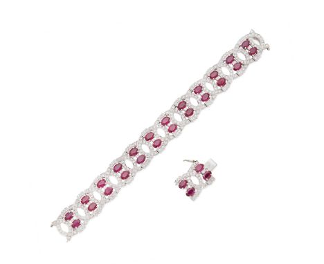 RUBY AND DIAMOND BRACELETDesigned as a series of oval-shaped links set with brilliant-cut diamonds and oval-cut rubies, link 