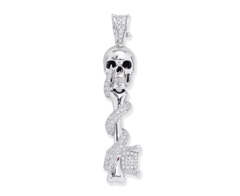 THEO FENNELL: DIAMOND-SET SKELETON KEY PENDANT, 2010Designed as a skull and key with a brilliant-cut diamond coiling snake wi