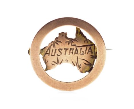 Australian 9ct rose gold map brooch marked ?R 9C. Approx weight 1.3 grams