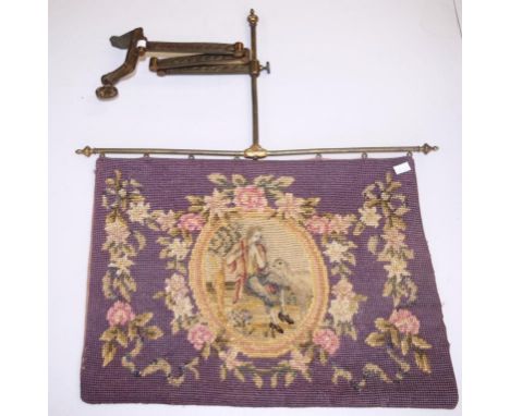 Victorian extendable brass tapestry screen 30cm x 41cm approx ( tapestry )