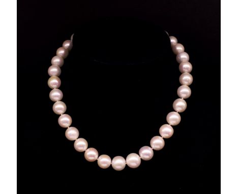 Freshwater pearl necklace with a 14ct white gold ball clasp approx 12.2mm -14.3mm cultured pearl size, total length 43cm