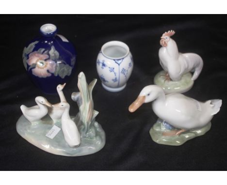 Royal Copenhagen Duck &amp; Rooster figures marked to bases, and # 1192, and 1126, (height 10cm approx, each); together with 