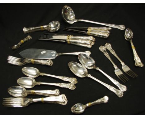 Extensive silver plate kings pattern cutlery set comprising of 6 main knives and forks, 6 entree knives and forks, 6 soup spo