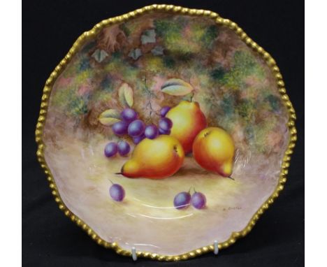 Royal Worcester hand painted fruit plate signed H Ayrton, 27cm diameter approx
