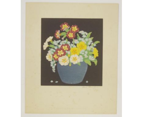 John Hall Thorpe (1874-1947) 'Forget-me-Nots' coloured woodblock print,  signed lower right, (16.5cm X 15cm approx). Unframed
