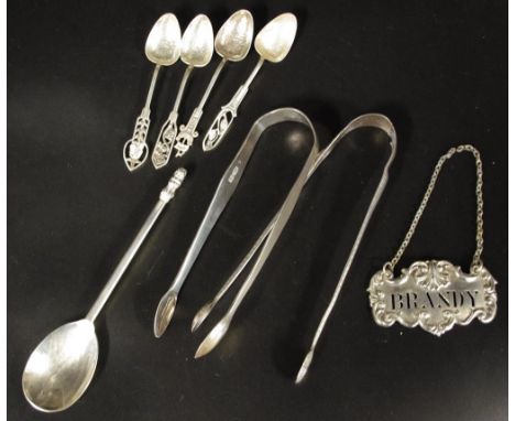 Seven various pieces sterling silver cutlery including pair Georgian sugar nips, London 1808; and another pair of sugar nips,