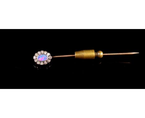 Antique opal triplet stick pin set in 9ct rose gold &amp; silver. Marked 9ct &amp; sil. Approx weight 1.53 grams