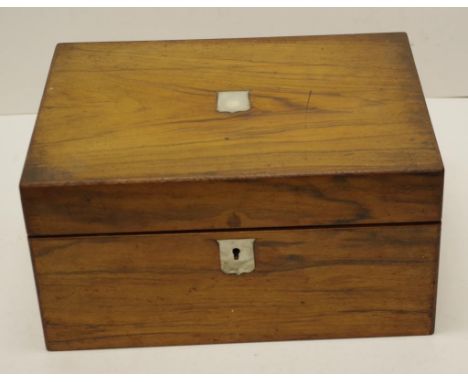 Victorian ladies sewing box with fitted interior mother of pearl plaque and escutcheon, 30.5cm wide, 22.5cm deep, 15.5cm high