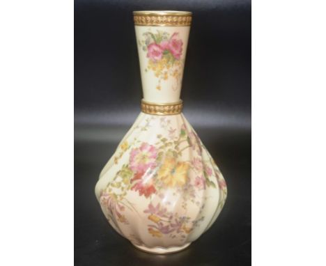 Royal Worcester blush ivory vase with moulded body decorated with gilt and hand painted floral decoration, 1452, Rd No 148408