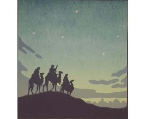 John Hall Thorpe (1874-1947) 'The Wise Men' coloured woodblock print, signed and titled lower left and right, (20cm X 19cm ap