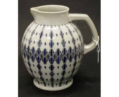 Grenzhausen Germany stoneware jug marked to base, 'R. Merkelbach, Grenzhausen, # 3063,' blue &amp; white decoration, (height 