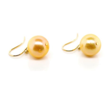 Golden pearl and 9ct yellow gold earrings on 9ct shepherd hooks. Approx 13mm cultured pearl